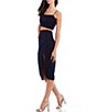 Color:Navy - Image 3 - Square Neck Spaghetti Strap Crop Top and Faux-Wrap Slit Hem Midi-Length Two-Piece Dress