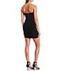 Color:Black/Aqua - Image 2 - Strapless Notched V-Neck Side Slit Ruched Bodycon Dress