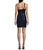 Honey and Rosie One Shoulder Tank Strap Fitted Short Sequin Dress, Color:Navy - Image 2