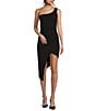 Color:Black - Image 1 - One Shoulder Asymmetrical Hem Pull-On Dress