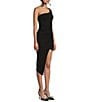 Color:Black - Image 3 - One Shoulder Asymmetrical Hem Pull-On Dress