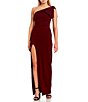 Color:Wine - Image 1 - One Shoulder Bow Detail Side Slit Dress