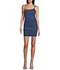 Honey and Rosie Glitter One Shoulder Double Strap Ruched Bodycon Dress, Color:Blue - Image 1