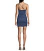 Honey and Rosie Glitter One Shoulder Double Strap Ruched Bodycon Dress, Color:Blue - Image 2