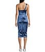 Color:Denim - Image 2 - One Shoulder Faux Wrap Midi Dress