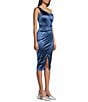 Color:Denim - Image 3 - One Shoulder Faux Wrap Midi Dress