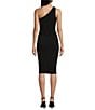 Color:Black - Image 2 - One Shoulder Rosette Front Slit Midi Dress