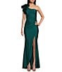 Color:Emerald - Image 1 - One Shoulder Ruffle Pleated Side Front Slit Long Dress