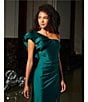 Color:Emerald - Image 6 - One Shoulder Ruffle Pleated Side Front Slit Long Dress
