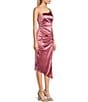 Color:Mauve - Image 3 - One Shoulder Shirred Side Slit Satin Midi Dress