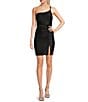 Color:Black - Image 1 - One Shoulder Side Slit Ruched Dress