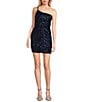 Honey and Rosie Pattern Sequin One Shoulder Double Strap Bodycon Dress, Color:Navy - Image 1