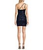 Honey and Rosie Pattern Sequin One Shoulder Double Strap Bodycon Dress, Color:Navy - Image 2