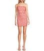 Honey and Rosie Pattern Sequin One Shoulder Double Strap Bodycon Dress, Color:Coral/Peach - Image 1