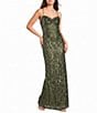 Honey and Rosie Patterned Sequin Cowl Neck Crisscross Bar Back Side Slit Dress - Image 1
