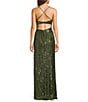 Honey and Rosie Patterned Sequin Cowl Neck Crisscross Bar Back Side Slit Dress - Image 2