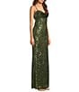 Honey and Rosie Patterned Sequin Cowl Neck Crisscross Bar Back Side Slit Dress - Image 3