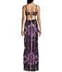 Honey and Rosie Patterned Sequin V-Neck Spaghetti Strap Tie Back Fitted Mermaid Gown, Color:Black/Pink - Image 2