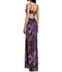 Honey and Rosie Patterned Sequin V-Neck Spaghetti Strap Tie Back Fitted Mermaid Gown, Color:Black/Pink - Image 3