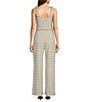 Honey and Rosie Plaid Sweetheart Neck Tie Shoulder Pleated Jumpsuit, Color:Ivory/Black - Image 2