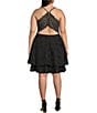 Honey and Rosie Plus Size Scuba Crepe Embroidered Deep V-Neck Scalloped Lace Back Fit And Flare Dress, Color:Black - Image 2