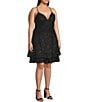 Honey and Rosie Plus Size Scuba Crepe Embroidered Deep V-Neck Scalloped Lace Back Fit And Flare Dress, Color:Black - Image 3