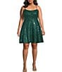 Honey and Rosie Plus Size Sequin Embroidered Criss Cross Back Fit And Flare Dress, Color:Emerald - Image 1