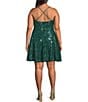 Honey and Rosie Plus Size Sequin Embroidered Criss Cross Back Fit And Flare Dress, Color:Emerald - Image 2
