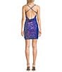 Honey and Rosie Printed Sequin Scoop Neck Open Drape X-Back Bodycon Dress, Color:Navy/Fuchsia - Image 2