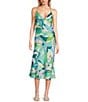 Color:Cyan/Lilac - Image 1 - Printed Twist Front Cut-Out Midi Dress