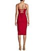 Color:Red - Image 2 - Rosette Lace-Up Back Side Slit Midi Dress