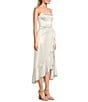 Honey and Rosie Sateen Square Neck Spaghetti Tie Strap Ruffle Midi Dress, Color:Ivory - Image 3