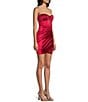 Honey and Rosie Sateen Strapless Pleated Twist Front Illusion Midriff Corset Inspired Dress, Color:Cherry - Image 3