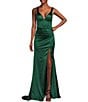 Honey and Rosie Sateen V-Neck Sleeveless Lace Up Back Pleated Dress, Color:Hunter - Image 1