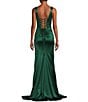 Honey and Rosie Sateen V-Neck Sleeveless Lace Up Back Pleated Dress, Color:Hunter - Image 2