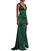 Honey and Rosie Sateen V-Neck Sleeveless Lace Up Back Pleated Dress, Color:Hunter - Image 3