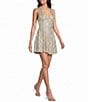Honey and Rosie Sequin Embroidered Lace Halter V-Neck Tie Back Dress - Image 1