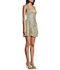 Honey and Rosie Sequin Embroidered Lace Halter V-Neck Tie Back Dress - Image 3