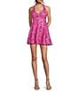 Honey and Rosie Sequin Embroidered Lace Halter V-Neck Tie Back Dress - Image 5