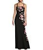 Honey and Rosie Sequin Floral Lace Square Neck Spaghetti Strap Lace Up Back Gown, Color:Black/Multi - Image 1