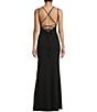 Honey and Rosie Sequin Floral Lace Square Neck Spaghetti Strap Lace Up Back Gown, Color:Black/Multi - Image 2