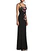 Honey and Rosie Sequin Floral Lace Square Neck Spaghetti Strap Lace Up Back Gown, Color:Black/Multi - Image 3