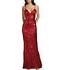 Honey and Rosie Sequin Lace-Up Back Cut-Out Long Dress, Color:Red - Image 1