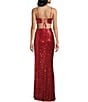 Honey and Rosie Sequin Lace-Up Back Cut-Out Long Dress, Color:Red - Image 2