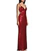 Honey and Rosie Sequin Lace-Up Back Cut-Out Long Dress, Color:Red - Image 3