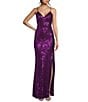 Color:Violet - Image 1 - Sequin Lace-Up Back Cut-Out Long Dress