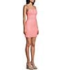 Honey and Rosie Sequin Mesh Scoop Neck Tie Shoulder Low Back Dress, Color:Neon Coral - Image 3