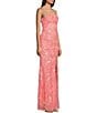 Color:Coral/Peach - Image 3 - Sequin Pattern Front Slit Long Dress