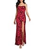 Honey and Rosie Sequin Patterned Straight Neck Side Slit Long Dress - Image 1