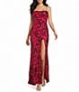 Honey and Rosie Sequin Patterned Straight Neck Side Slit Long Dress - Image 1